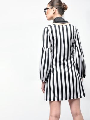 eyelet lace up striped a-line dress - 15930126 - Standard Image - 4