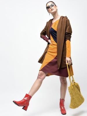 color block gather detail a-line dress - 15930127 - Standard Image - 4