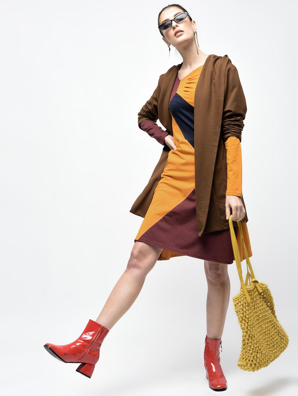 color block gather detail a-line dress - 15930127 - Zoom Image - 4