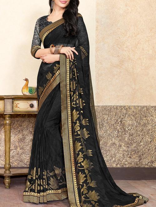 foil printed black saree with blouse - 15932809 - Standard Image - 1