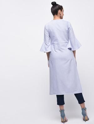 Bell sleeved solid straight kurta - 15933705 - Standard Image - 4