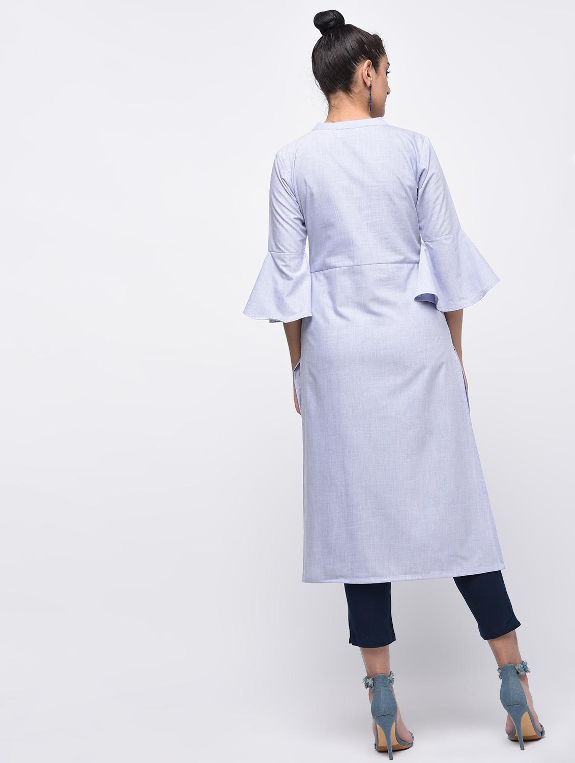 Bell sleeved solid straight kurta - 15933705 - Zoom Image - 4