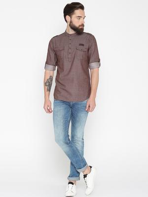 brown cotton short kurta - 15934399 - Standard Image - 4