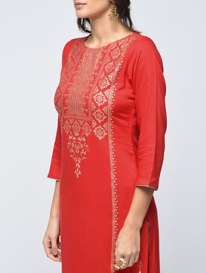 foil print straight kurta - 15935875 - Standard Image - 4