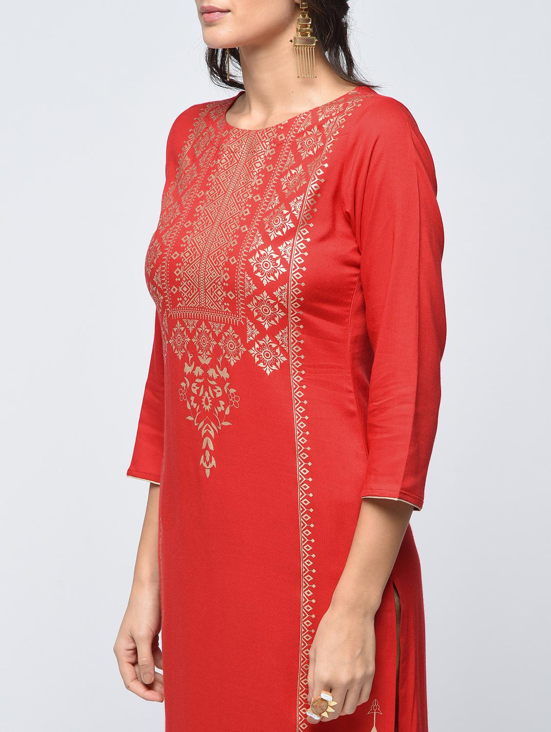 foil print straight kurta - 15935875 - Zoom Image - 4