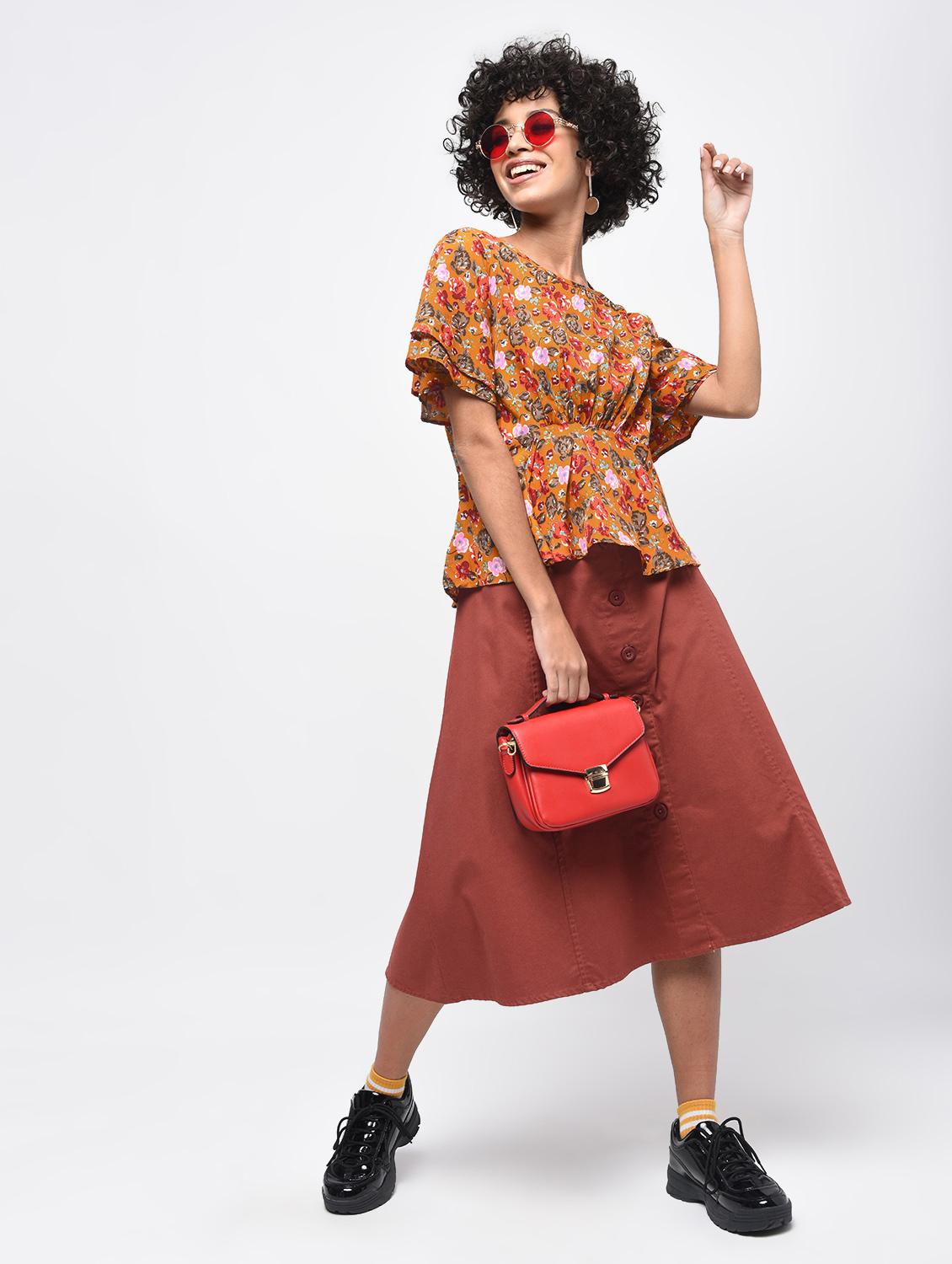 gathered floral flared sleeved top - 15936492 - Zoom Image - 4