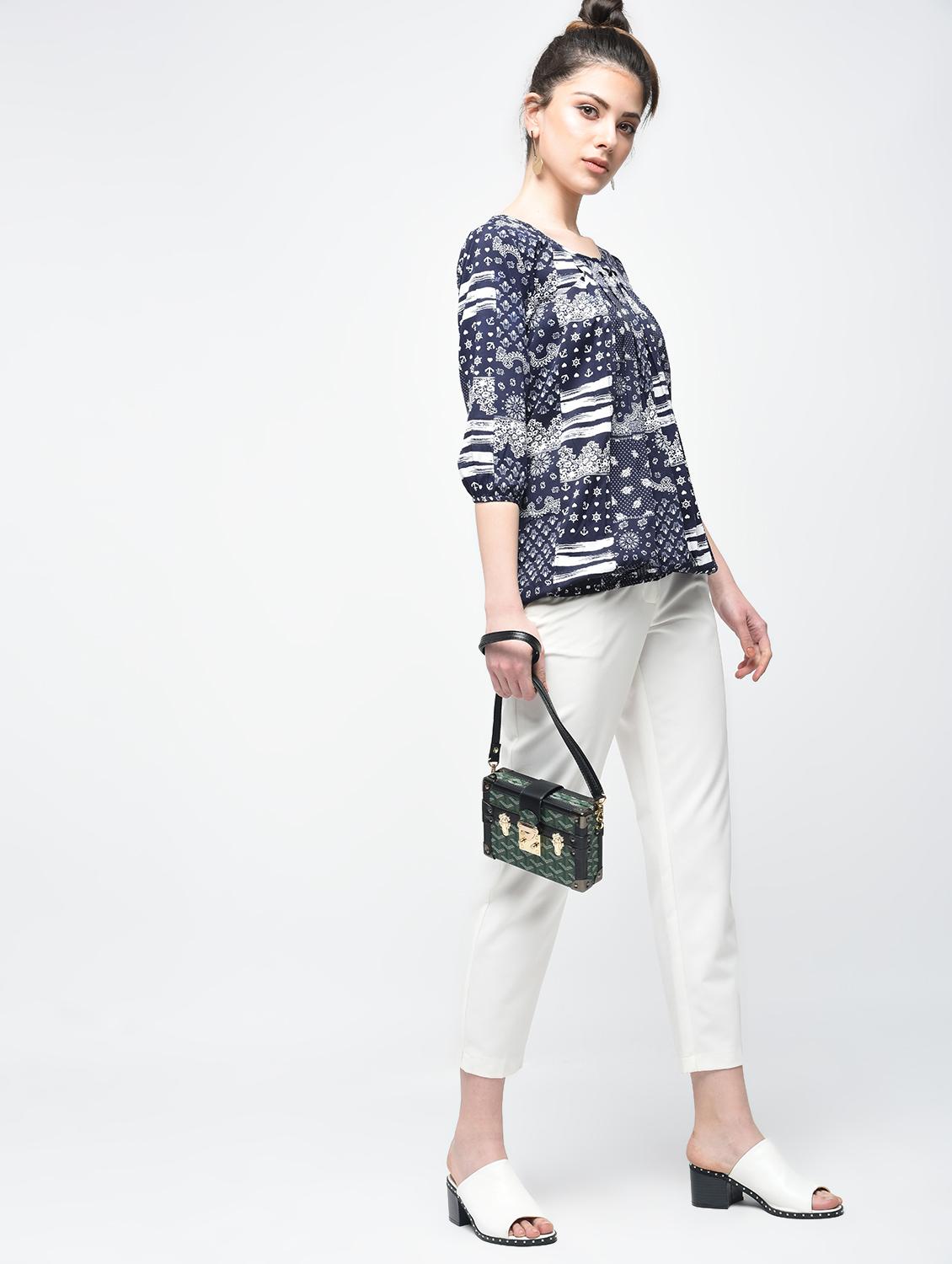 pleated neck blouson top - 15936493 - Zoom Image - 4