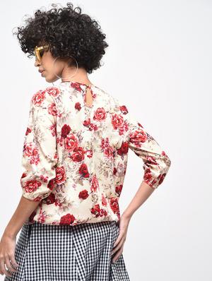 pleated neck floral blouson top - 15936506 - Standard Image - 4