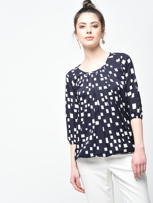 pleated neck geometric blouson top - 15936508 - Standard Image - 1