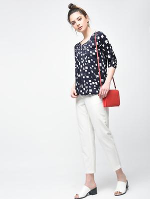 pleated neck geometric blouson top - 15936508 - Standard Image - 4
