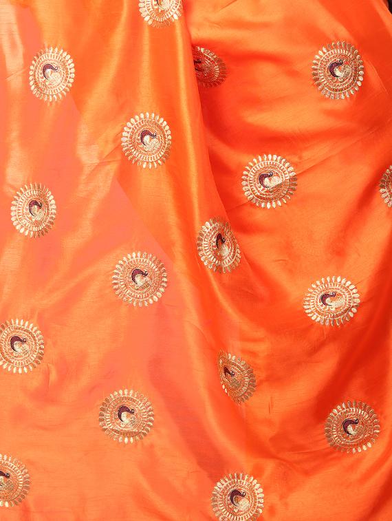 conversational orange embroidered saree with blouse - 15936724 - Zoom Image - 4