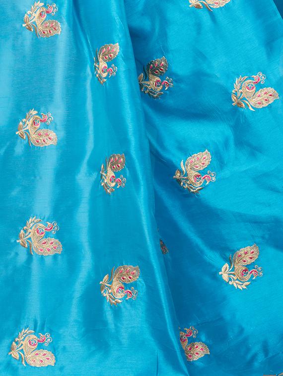 conversational royal blue embroidered saree with blouse - 15936728 - Zoom Image - 4