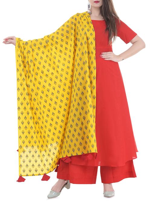 Solid flared kurta palazzo with dupatta set - 15936916 - Very Small Image - 1
