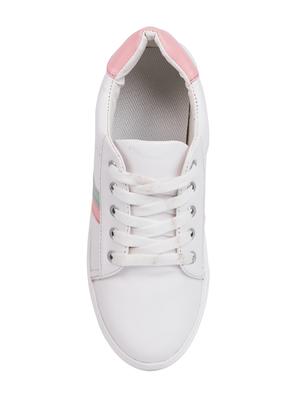 white leatherette laceup sneakers - 15938145 - Standard Image - 4