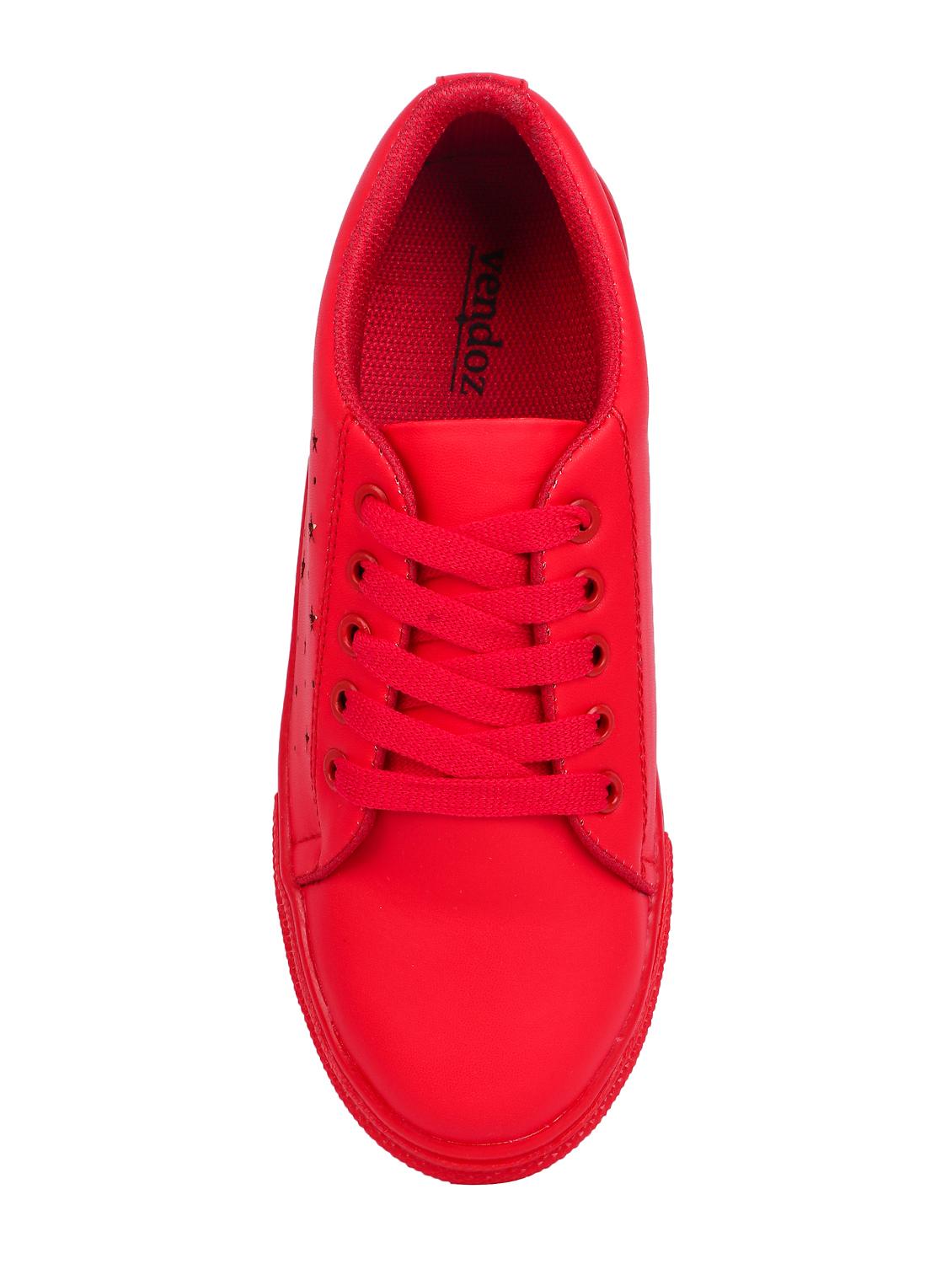 red faux leather laceup casual shoes - 15938151 - Zoom Image - 4