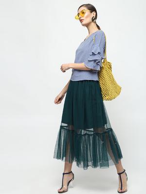 ruffled bell sleeved checkered top - 15938606 - Standard Image - 4