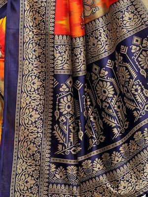 bird motif printed saree with blouse - 15940007 - Standard Image - 4