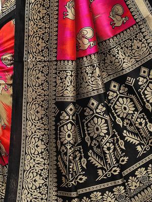 bird motif printed saree with blouse - 15940008 - Standard Image - 4