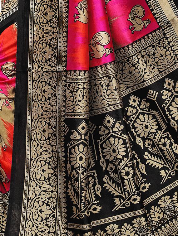 bird motif printed saree with blouse - 15940008 - Zoom Image - 4