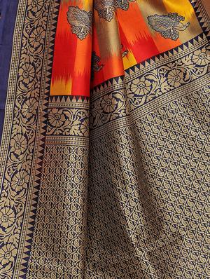 bird motif printed saree with blouse - 15940013 - Standard Image - 4
