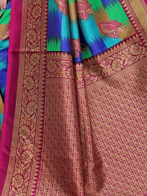 bird motif printed saree with blouse - 15940014 - Standard Image - 4