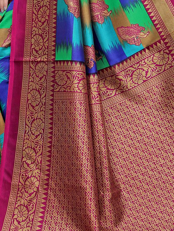 bird motif printed saree with blouse - 15940014 - Zoom Image - 4