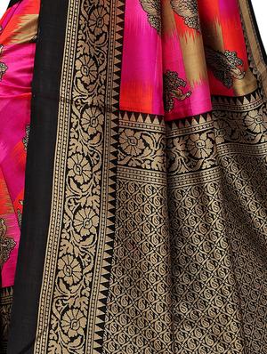 bird motif printed saree with blouse - 15940015 - Standard Image - 4