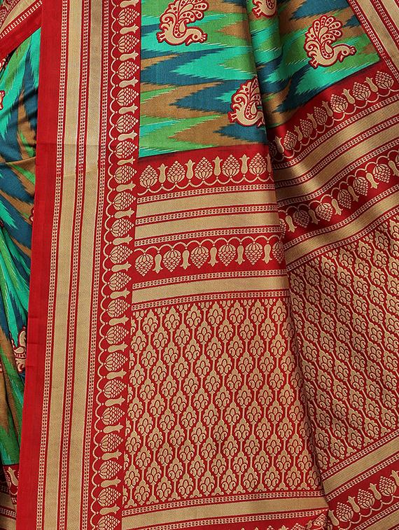 bird motif printed saree with blouse - 15940017 - Zoom Image - 4