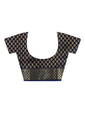 zari border navy blue saree with blouse - 15940658 - Standard Image - 4