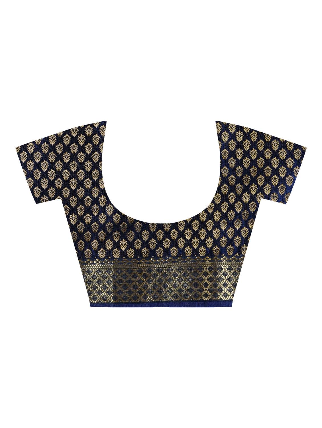zari border navy blue saree with blouse - 15940658 - Zoom Image - 4