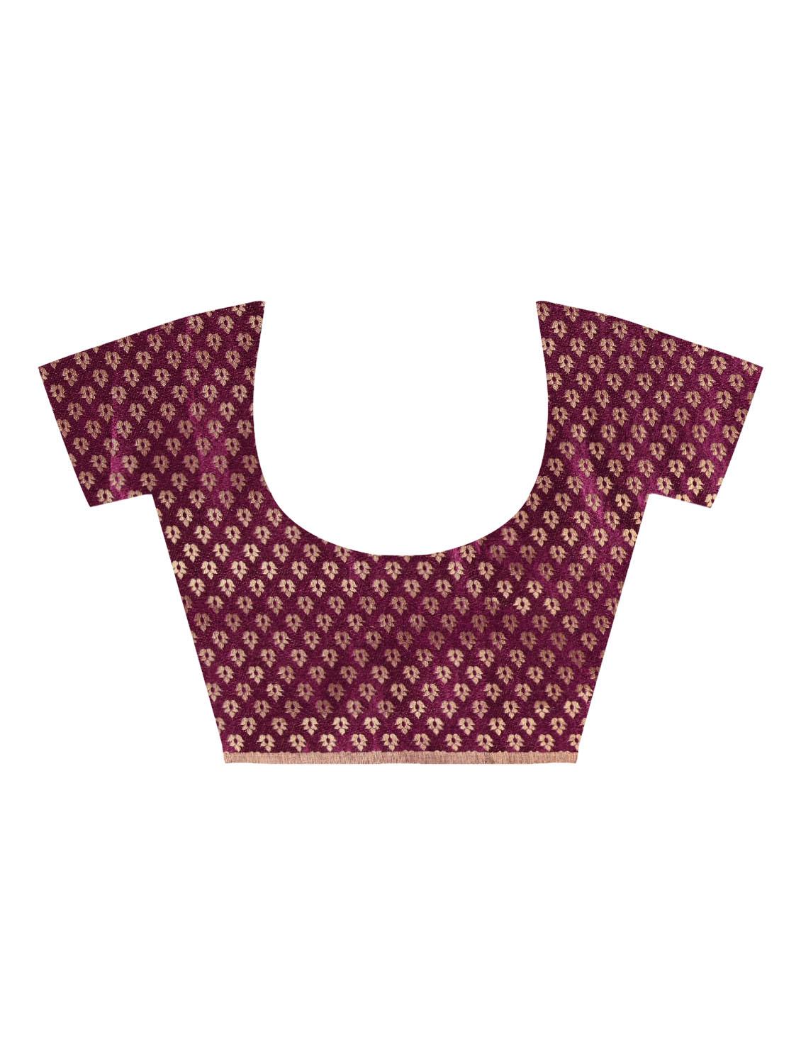 zari border burgundy saree with blouse - 15940659 - Zoom Image - 4