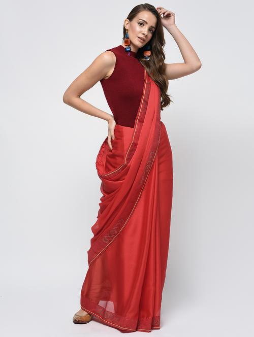 embellished lace border saree with blouse - 15940668 - Standard Image - 1