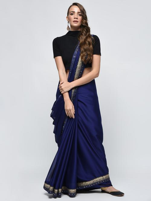 embellished zari lace border saree with blouse - 15940690 - Standard Image - 1