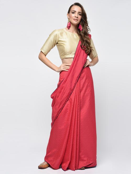 chevron motif pink woven saree with blouse - 15940830 - Standard Image - 1