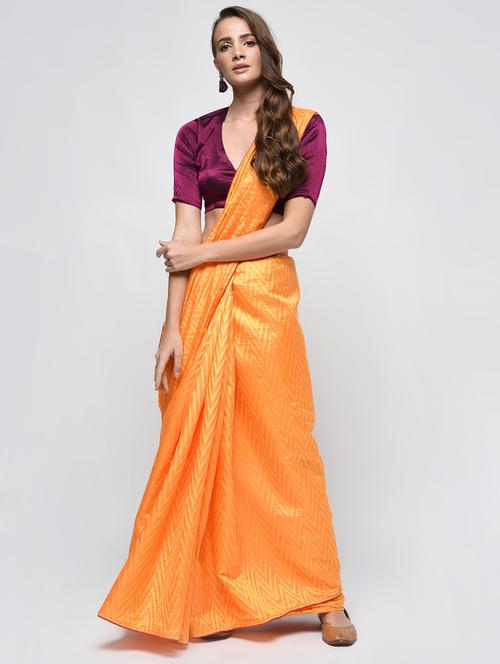 chevron motif orange woven saree with blouse - 15940837 - Standard Image - 1