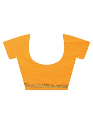 striped pallu mustard handloom saree with blouse - 15942004 - Standard Image - 4