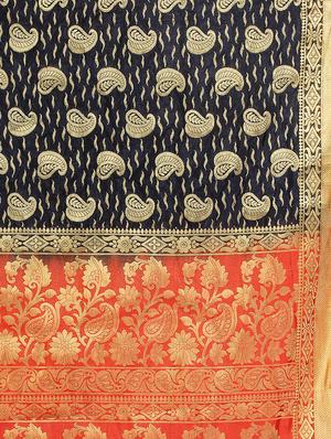 ethnic motif woven saree with blouse - 15942827 - Standard Image - 4