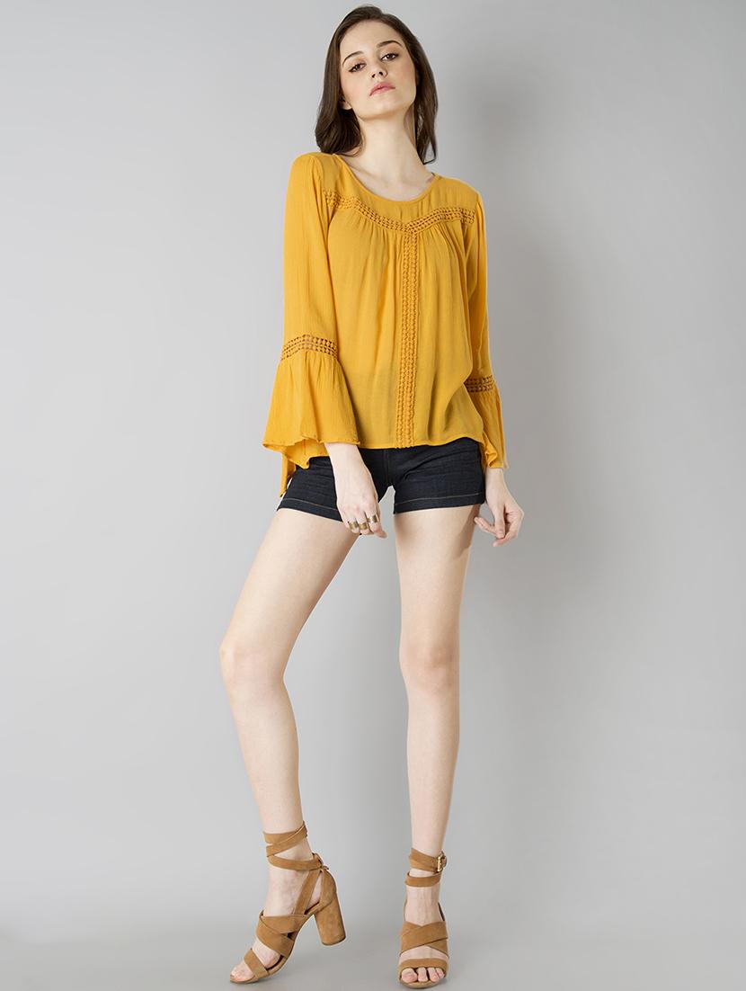 lace insert bell sleeved asymmetric top - 15943215 - Zoom Image - 4