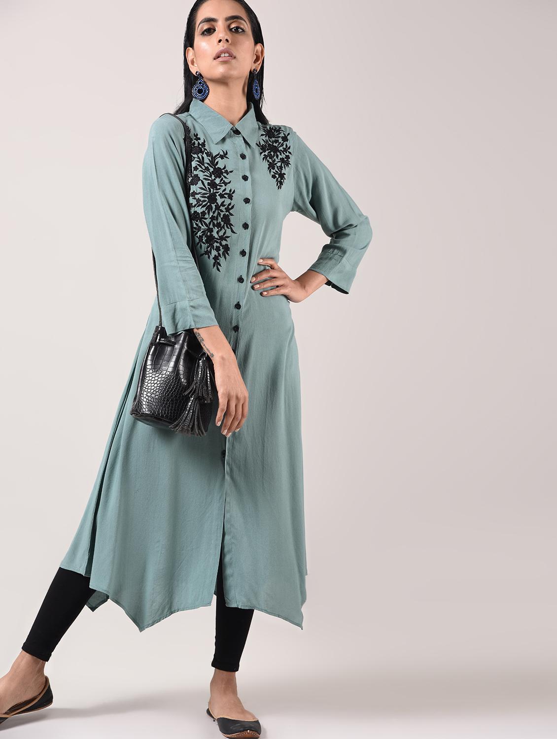 Asymmetric embroidered kurta - 15943727 - Zoom Image - 4