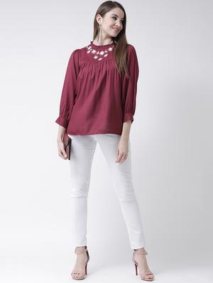frill trim embroidered gathered top - 15944601 - Standard Image - 4