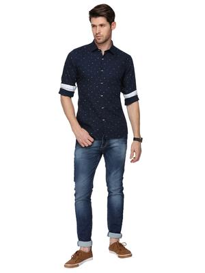 navy blue printed casual shirt - 15946166 - Standard Image - 4