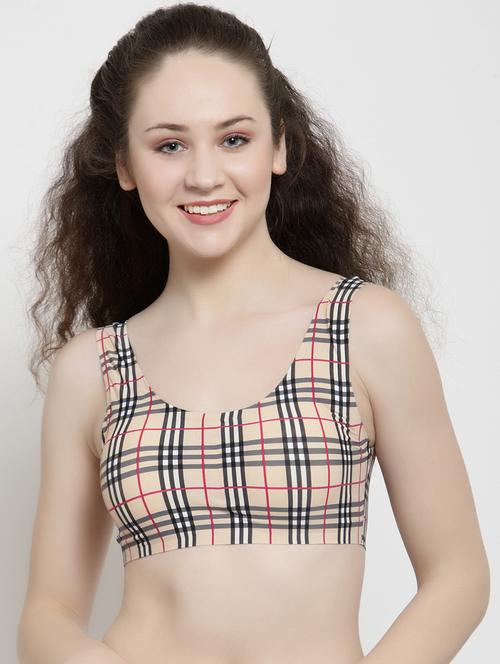 scoop neck checkered sports bra - 15948738 - Standard Image - 1