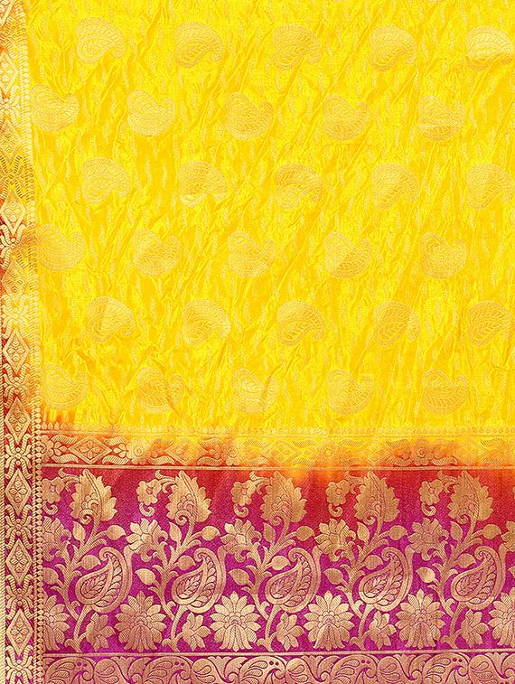 paisley zari motif mustard woven saree with blouse - 15951357 - Zoom Image - 4