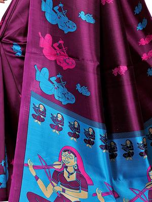 kalamkari printed purple saree with blouse - 15951359 - Standard Image - 4