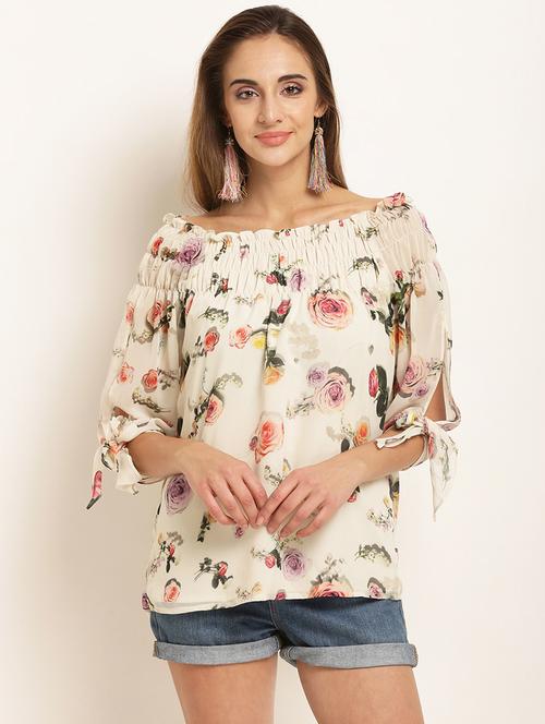 smocked boat neck floral top - 15951587 - Standard Image - 1