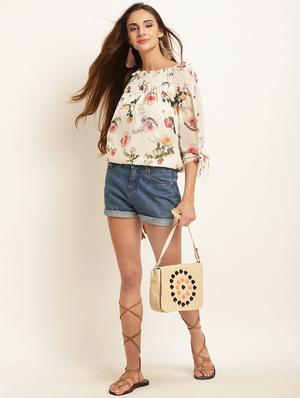 smocked boat neck floral top - 15951587 - Standard Image - 4