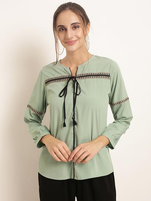 tie up neck lace detail top - 15951611 - Standard Image - 1