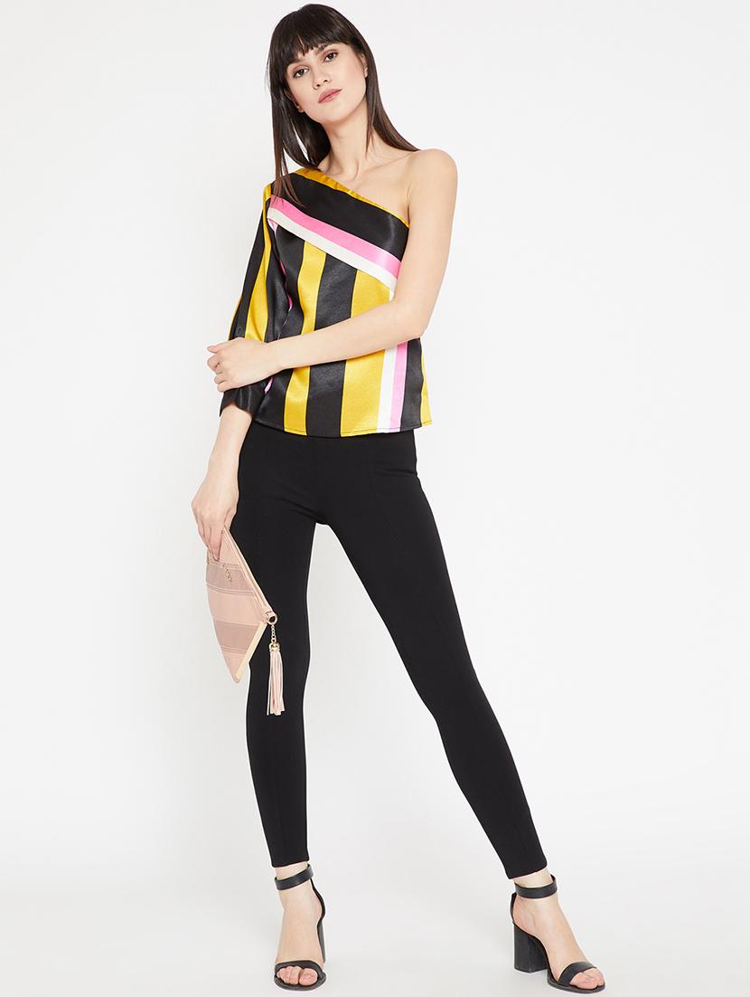 tie back striped single shoulder top - 15951629 - Zoom Image - 4