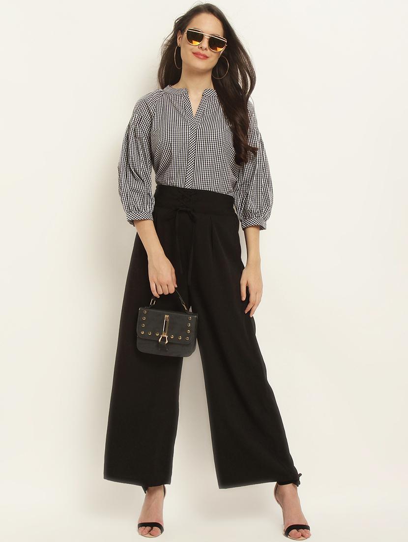 mandarin neck checkered top - 15951672 - Zoom Image - 4