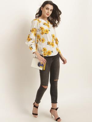 curved hem floral striped top - 15951689 - Standard Image - 4